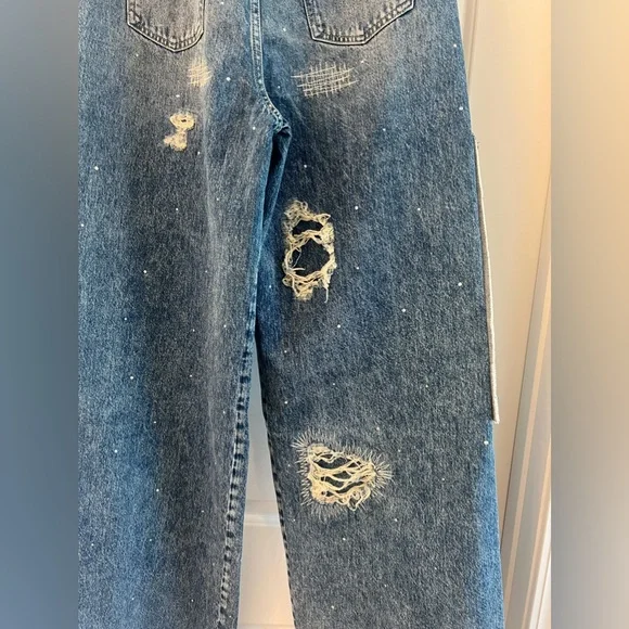 Hm basquiat denim straight relaxed high jeans 27